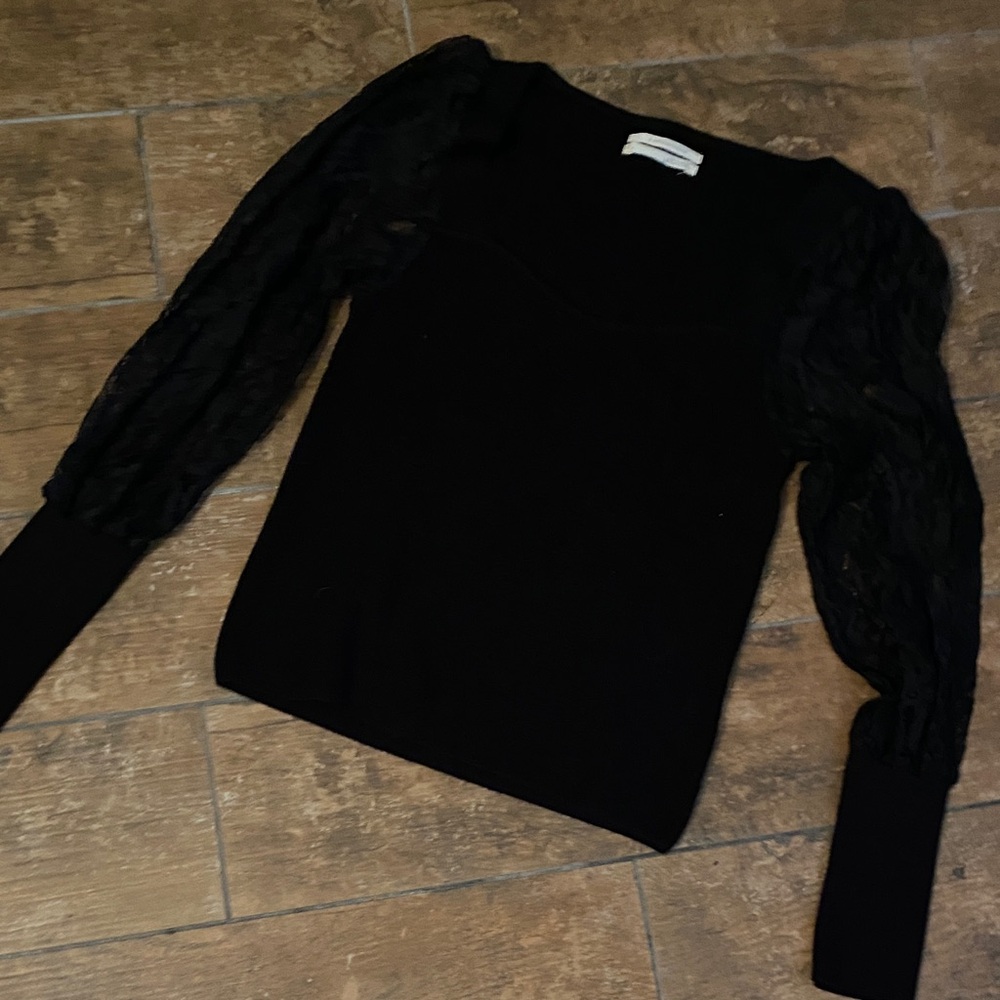 Anthropologie Black Sweater. Lace sleeves. Size small. Great condition.